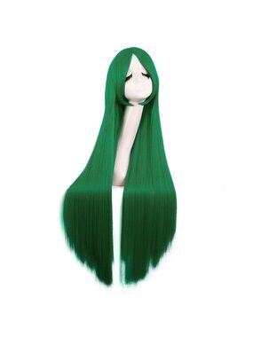 Women's Grass Green 40 Inch Oblique Synthetic Modern Long Straight Wig Bangs